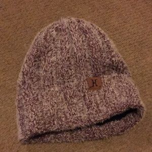 Soft Fuzzy Maroon Silver Fleece-Lined Beanie Hat